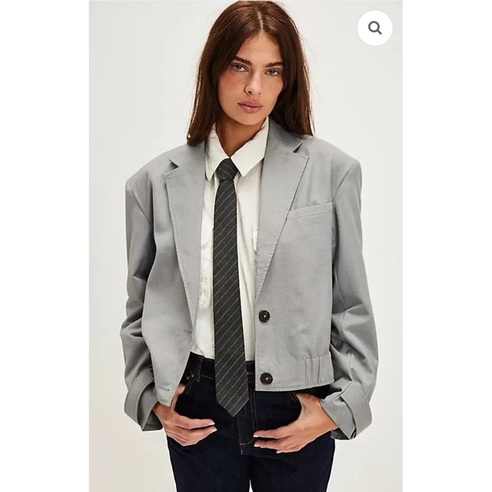 Free People Womens Grey Relaxed 2 Button Cropped Jacket OB2143953 Size L